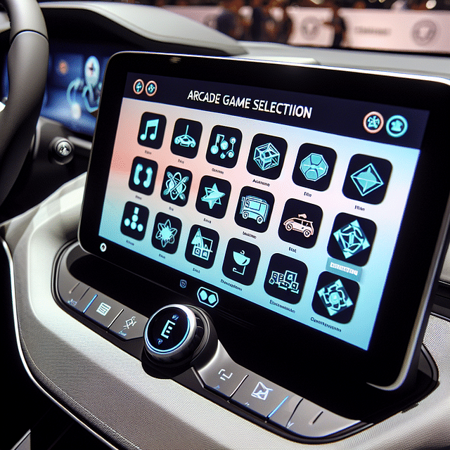 Tesla Arcade screen with a selection of game icons