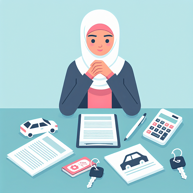 Person reviewing documents with calculator and car keys on table