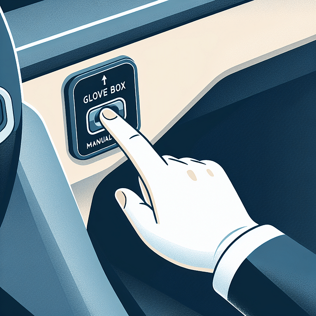 Hand pressing Tesla glove box manual release button