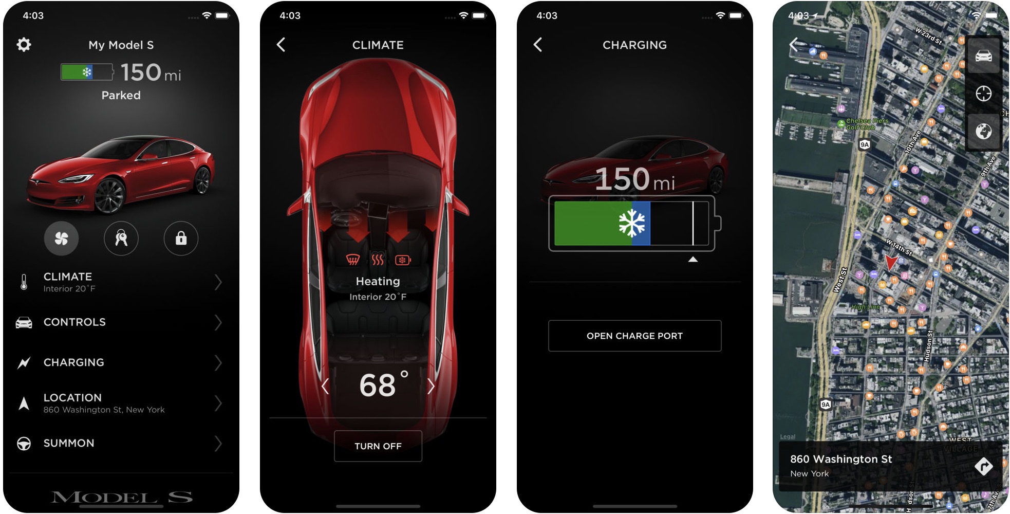 Tesla mobile app screen
