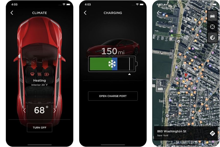 Tesla mobile app screen