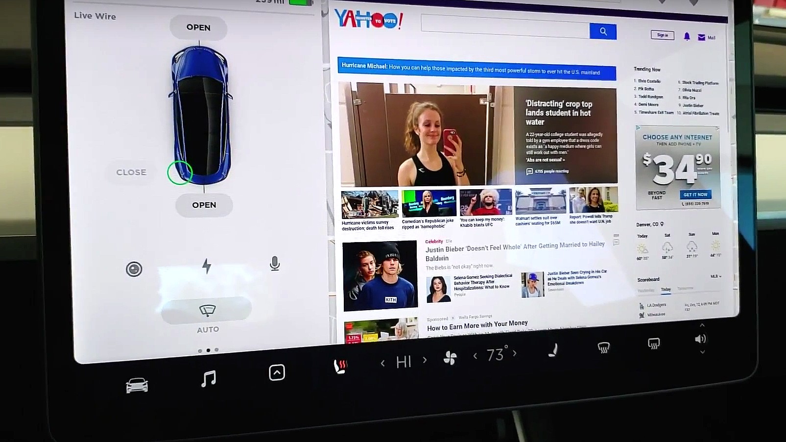 Tesla in-car internet browser