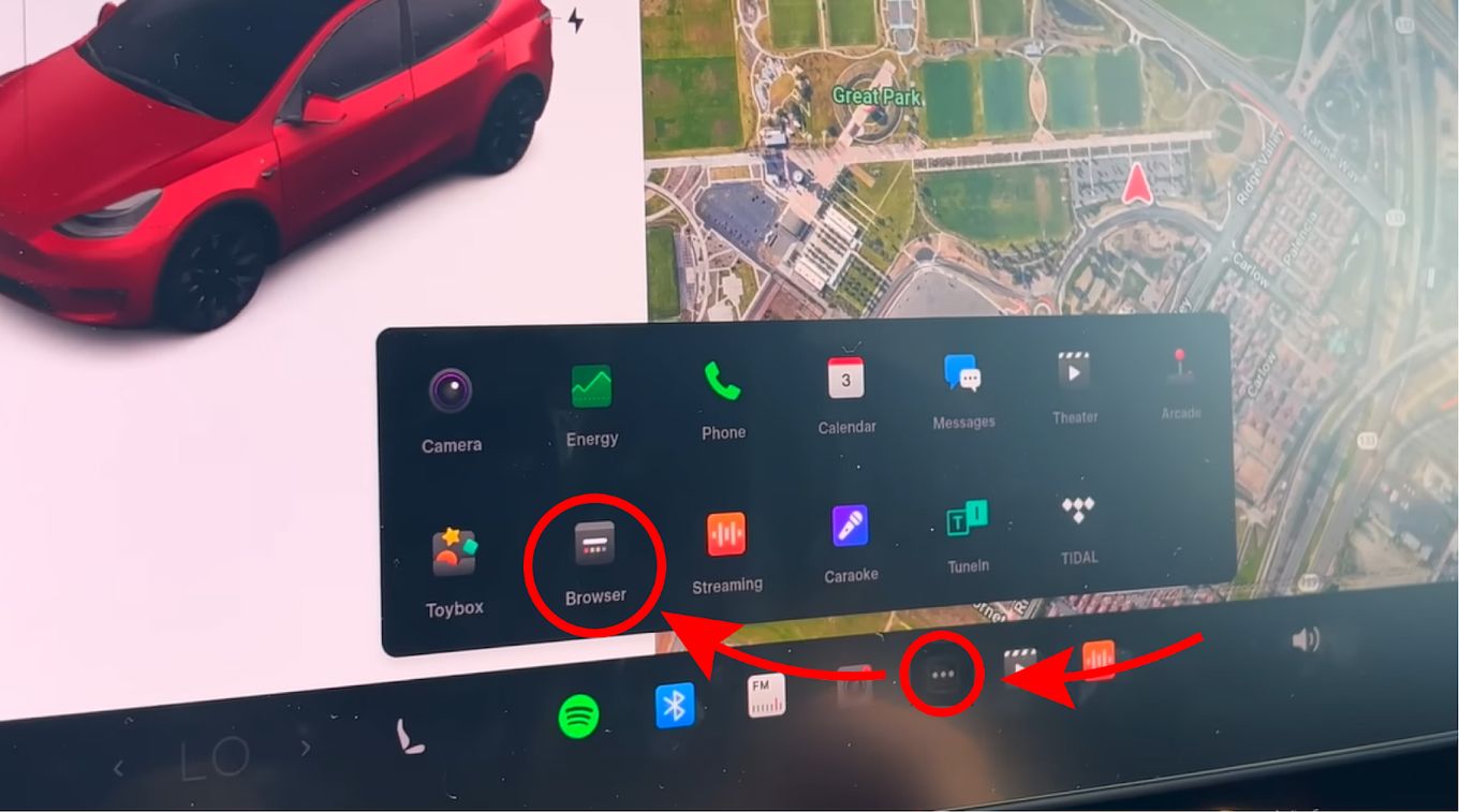 Tesla in-car internet browsing