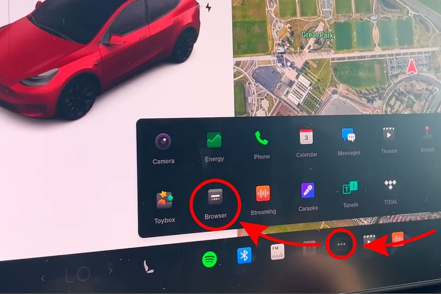 Tesla in-car internet browsing