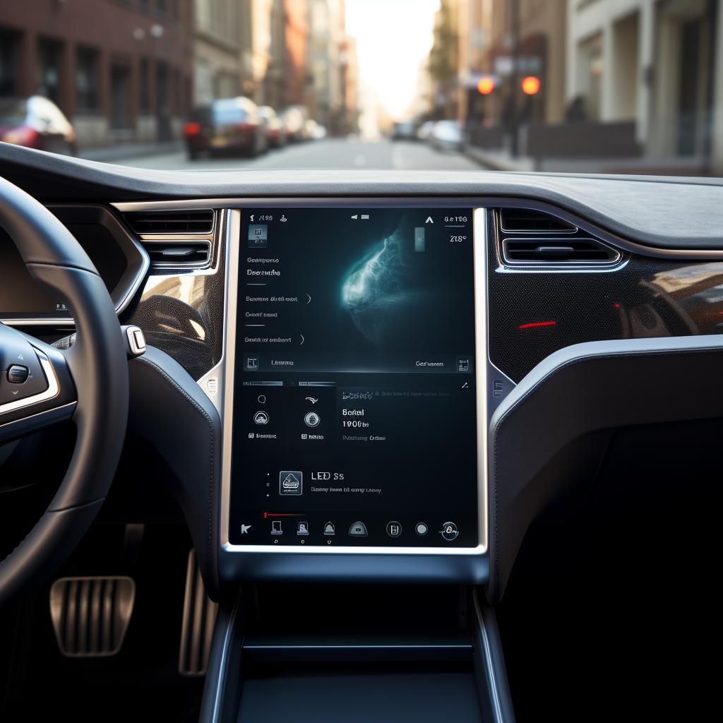 Tesla's central touchscreen displaying the 'Car' menu