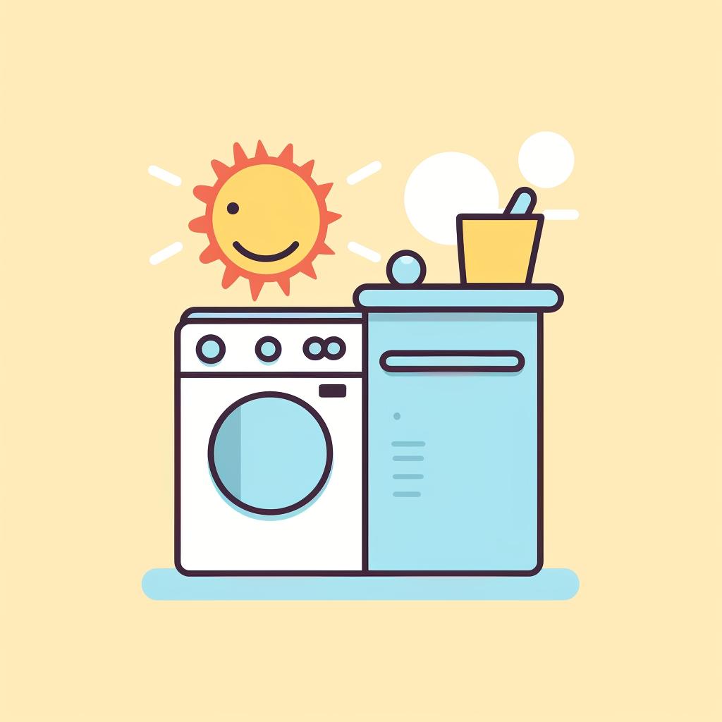 A washing machine, dishwasher, and heater with a sun icon above them