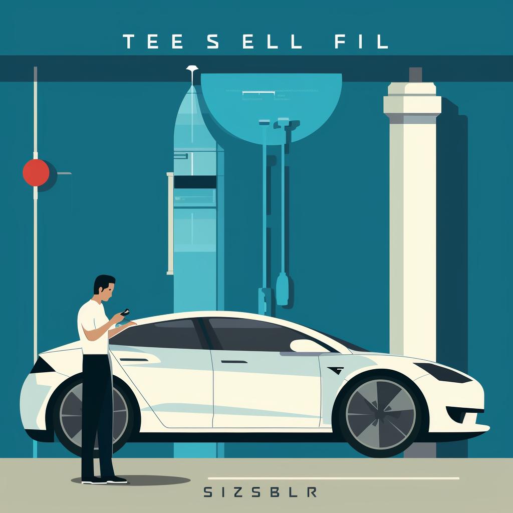 A person checking the fluid levels in a Tesla