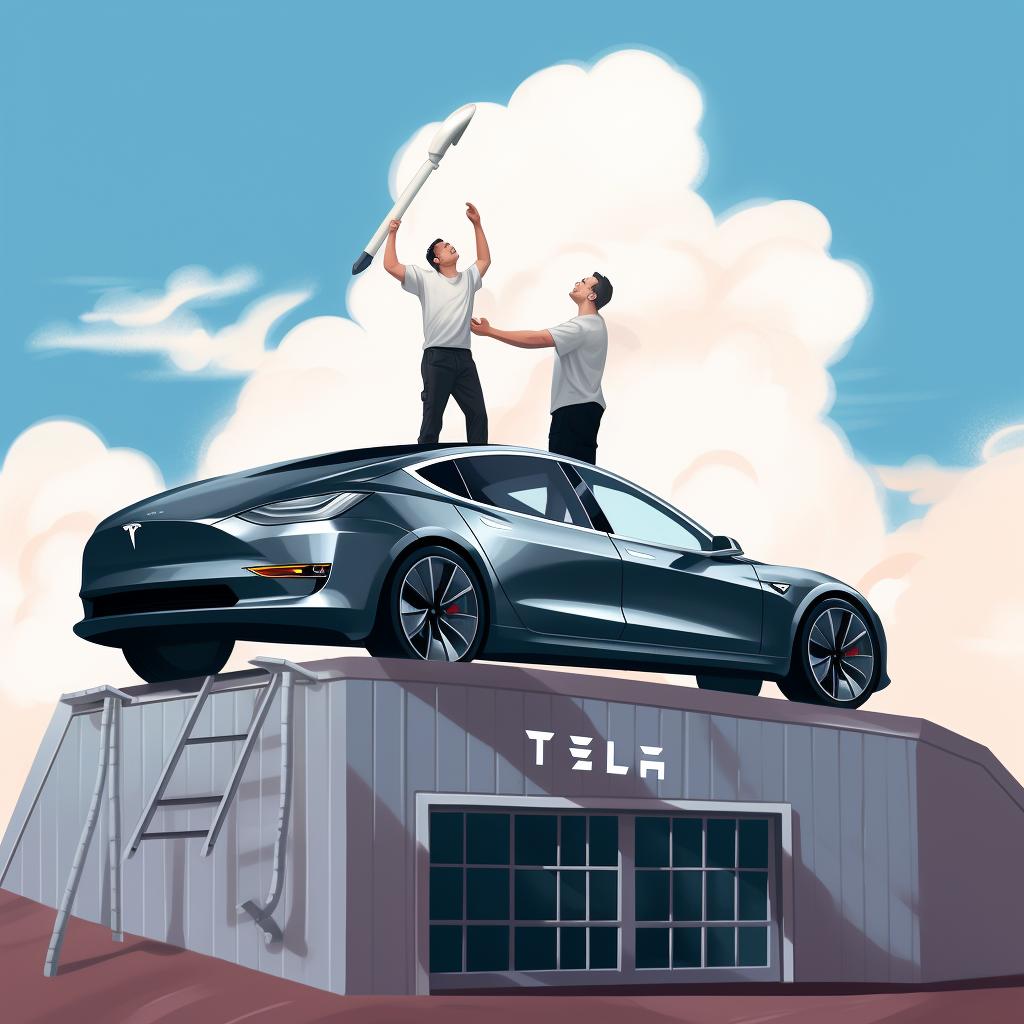 A person cleaning the roof of a Tesla