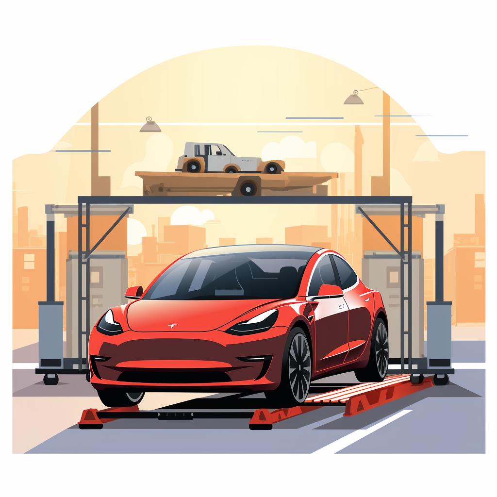 Tesla Model 3s being loaded for delivery