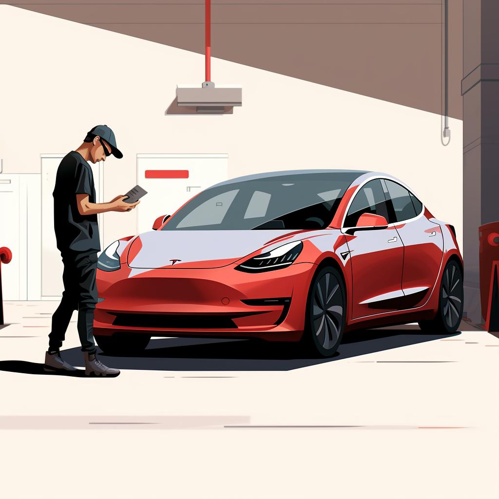 Tesla worker inspecting a Model 3