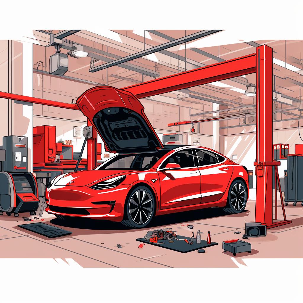 A Tesla Model 3 being serviced