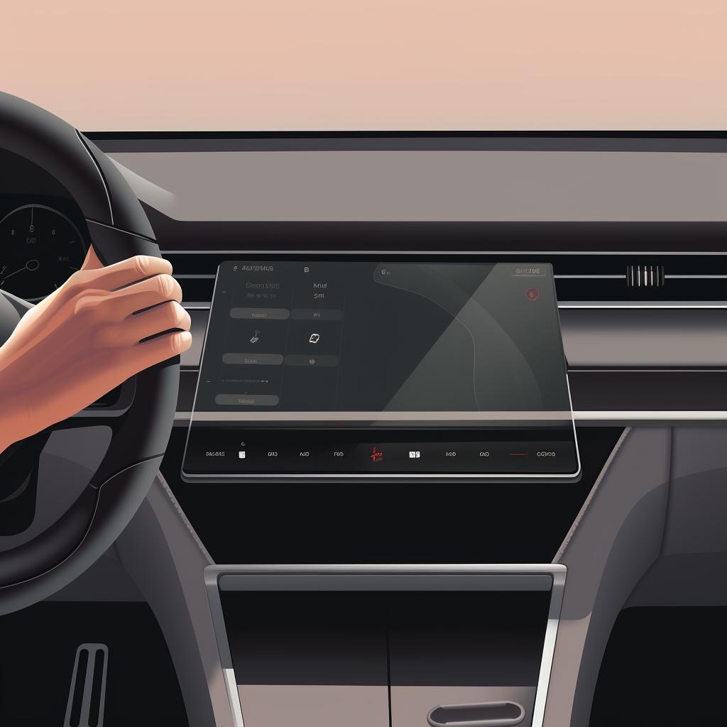 A hand tapping on the 'Controls' menu on a Tesla's touchscreen display