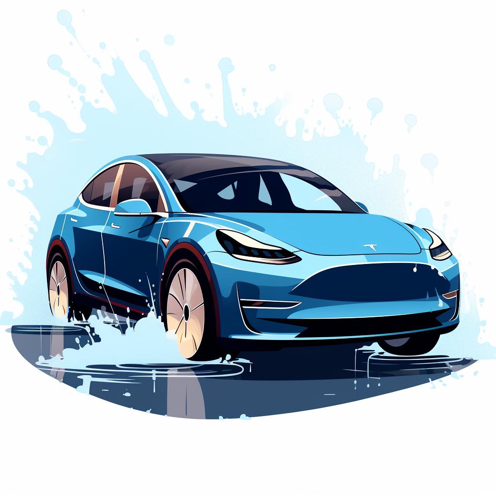 Tesla Model Y being rinsed with water
