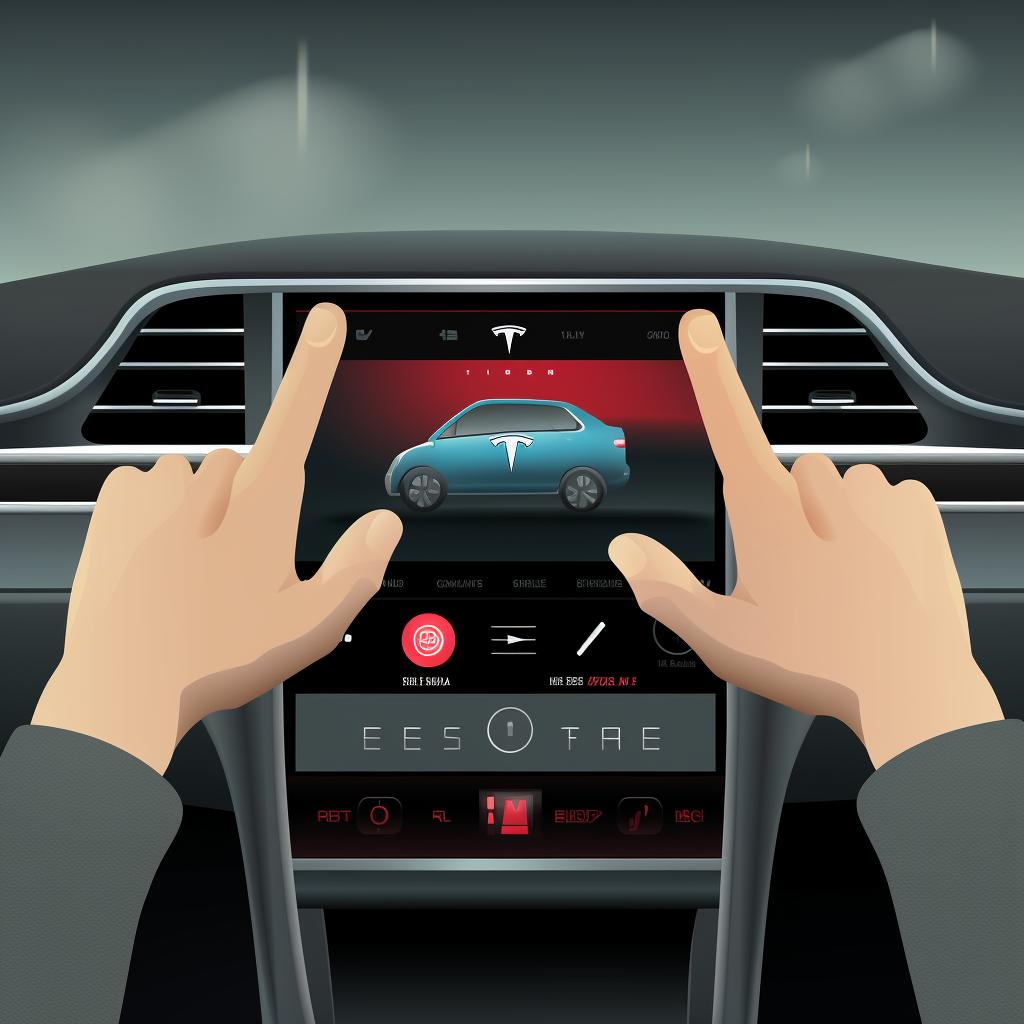 Finger tapping the 'Entertainment' button on the Tesla screen