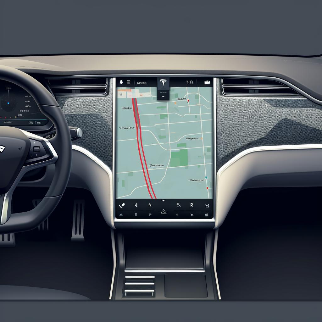 Tesla navigation system with 'Start' button highlighted