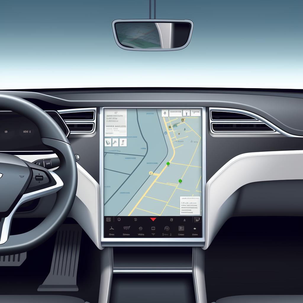 Tesla navigation system displaying a calculated route